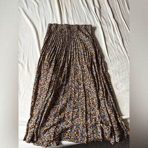 Black Floral Midi Skirt with Mustard and Pink Accents